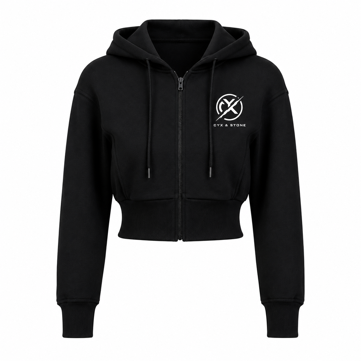 CYX Cropped Zip Hoodie – Black